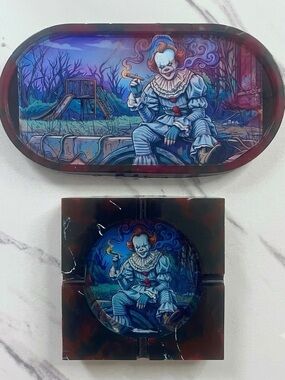 Handmade Pennywise IT Resin Ashtray & Rolling Tray Set Horror Collector Gift